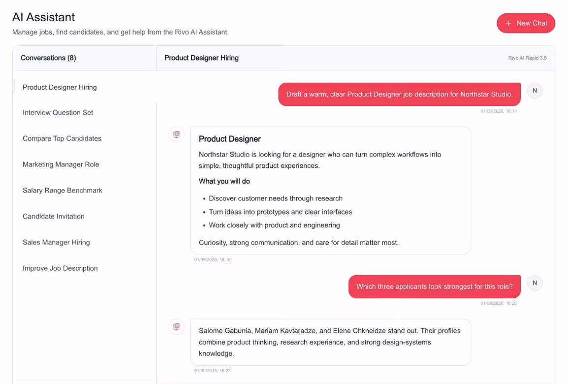Rivo product screen: A smart AI assistant for routine tasks