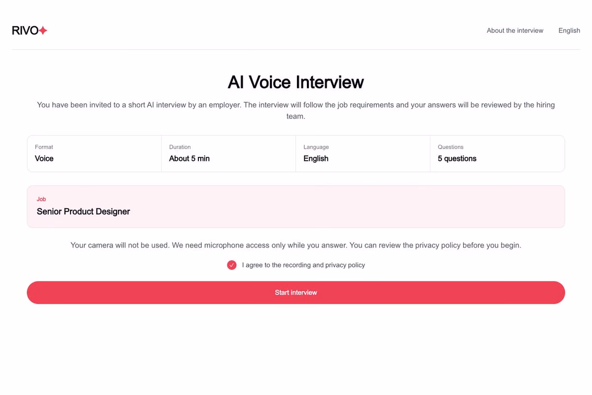 AI voice interviews and candidate assessment